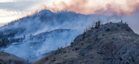 Smoke coming off a burned forest on a hillside in Canada. 