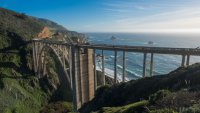 California's Bixby Bridge overlooks the Pacific Ocean.