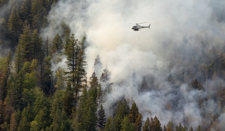 Smoke from forest fires in Sparwood, British Columbia, Canada in 2023