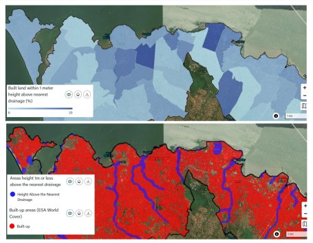 A screenshot from the CityMetrics dashboard showing the areas in Freetown, Sierra Leone, that are most vulnerable to flooding.