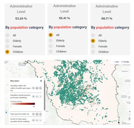 A screenshot from CityMetrics showing how certain segments of the population have different access to open sources in Mexico City. 