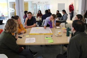 Data lab experts doing a group exercise.