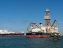 A large ship used to test deep-sea mining methods on the open ocean.