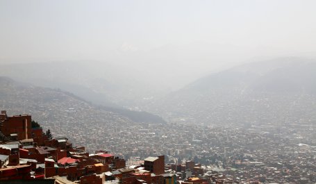 Smoke in La Paz, Bolivia from nearby forest fires