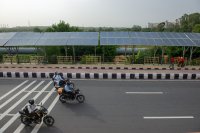 Solar panels along a Delhi road.