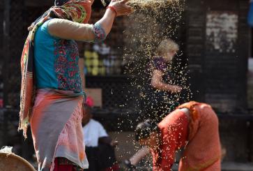 Woman pouring bowl of grain