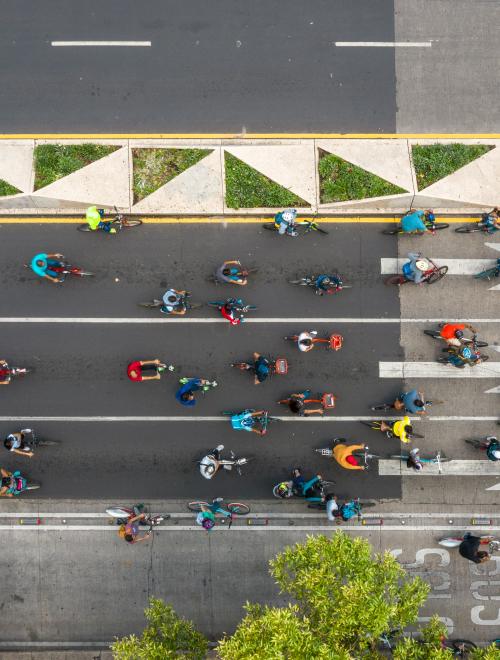 Ariel shot of urban bike lane