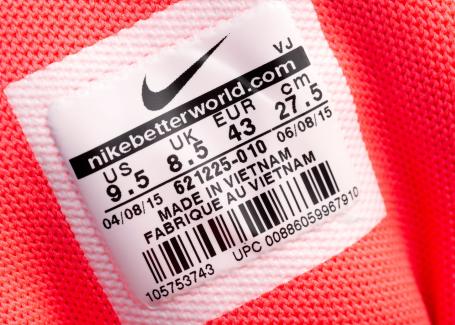 A closeup of a Nike tag that reads "Made in Vietnam."