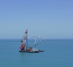 Offshore wind turbines.