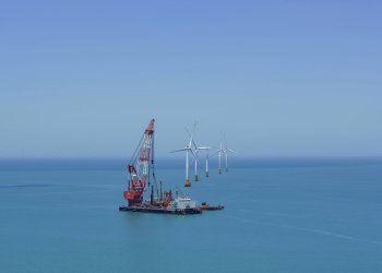 Offshore wind turbines.