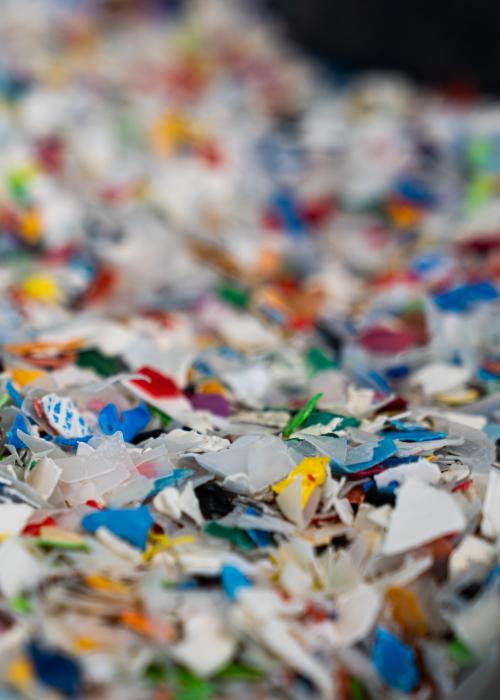 Recycled plastic shreds.