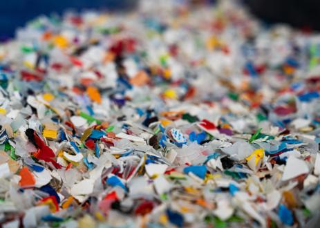Recycled plastic shreds.