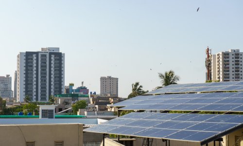 Rooftop solar panels in the city of Karachi, Pakistan. 