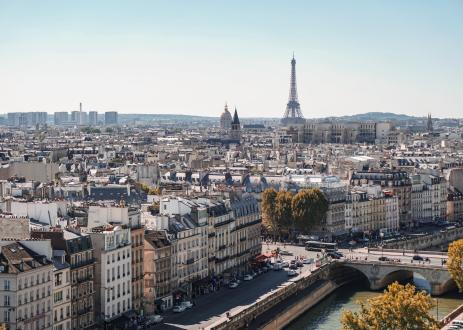 View of Paris, France with Eiffel Tower in background.
