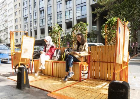 Women sitting at parklet