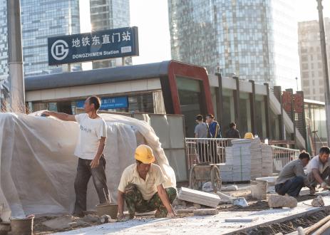 Construction on train station stop.