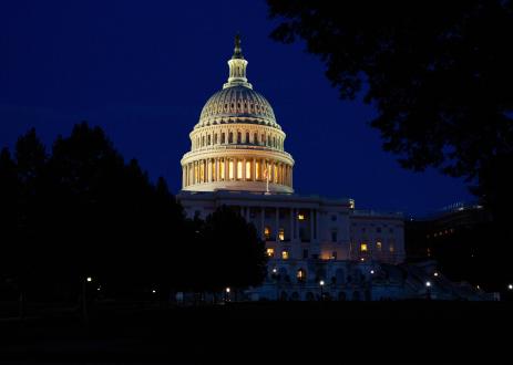 US Capitol building at night