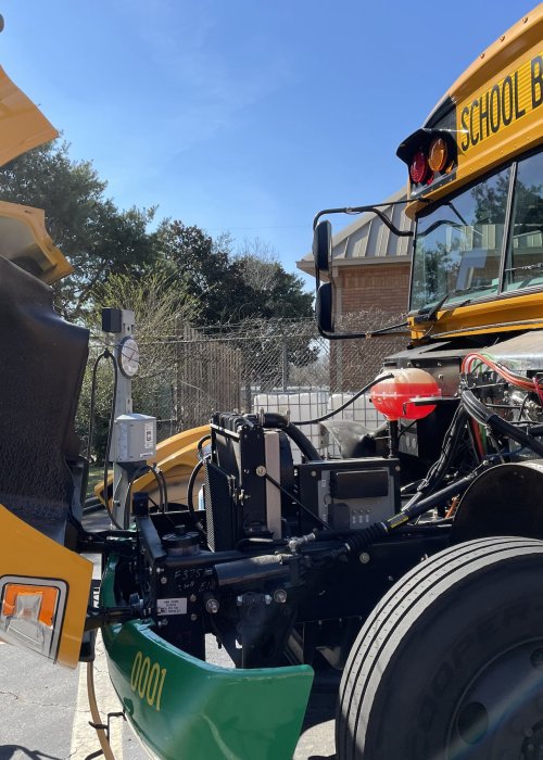 school bus engine view
