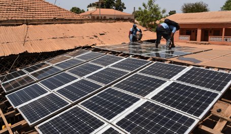 Solar panel installation and rural development in the Gabu region.