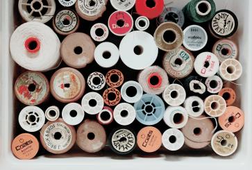 Ariel shot of rolls of yarn.