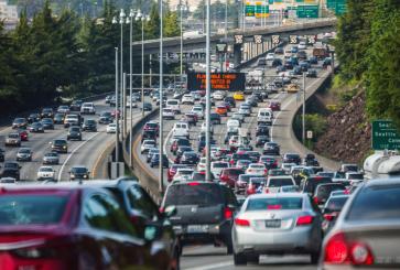 Busy traffic on a highway.