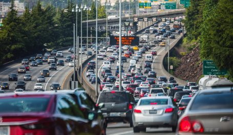Busy traffic on a highway.