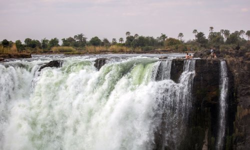 Water gushes over Victoria Falls.