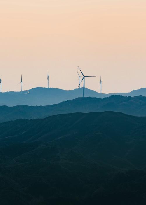 Wind turbines on mountain in Xinyang, China.