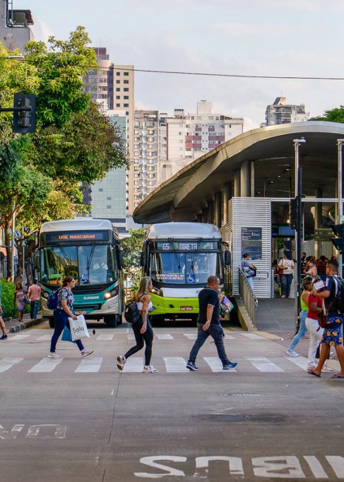 A bus rapid transit stop in Belo Horizonte, Brazil.