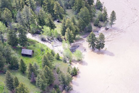 Flooding from snow melt in 2022 washed away a cabin at Yellowstone National Park.