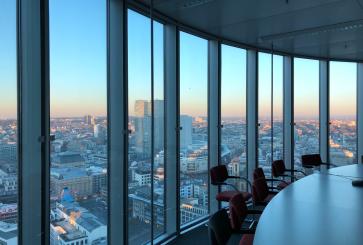 View from an office window over a city