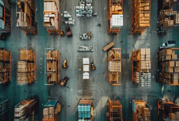 Aerial view of warehouse.