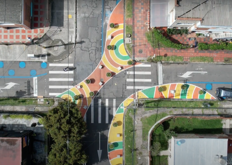 Aerial view of streets in Bogotá.