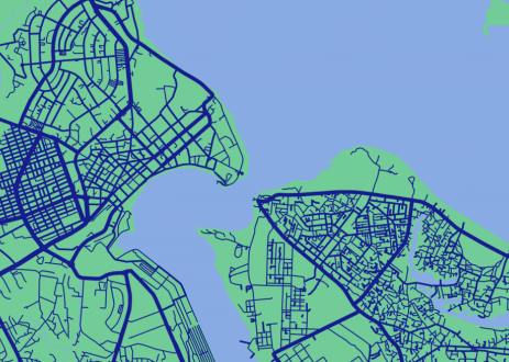 Simple map of coastal city.