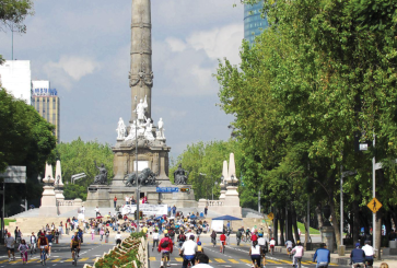 People riding bicycles in Mexico City.